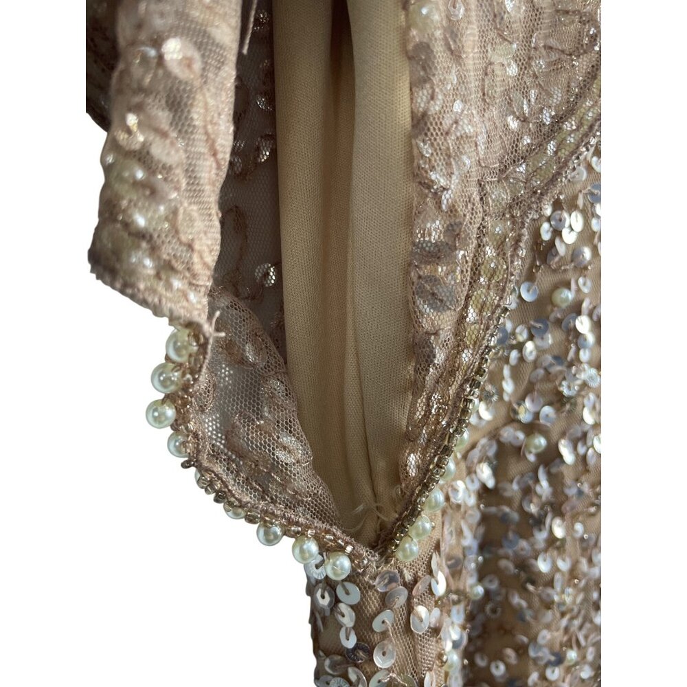 Adrianna Papell Women's 12 Sequin Bead Blush Flutter Sleeve Flapper Dress 252982 - Picture 12 of 13